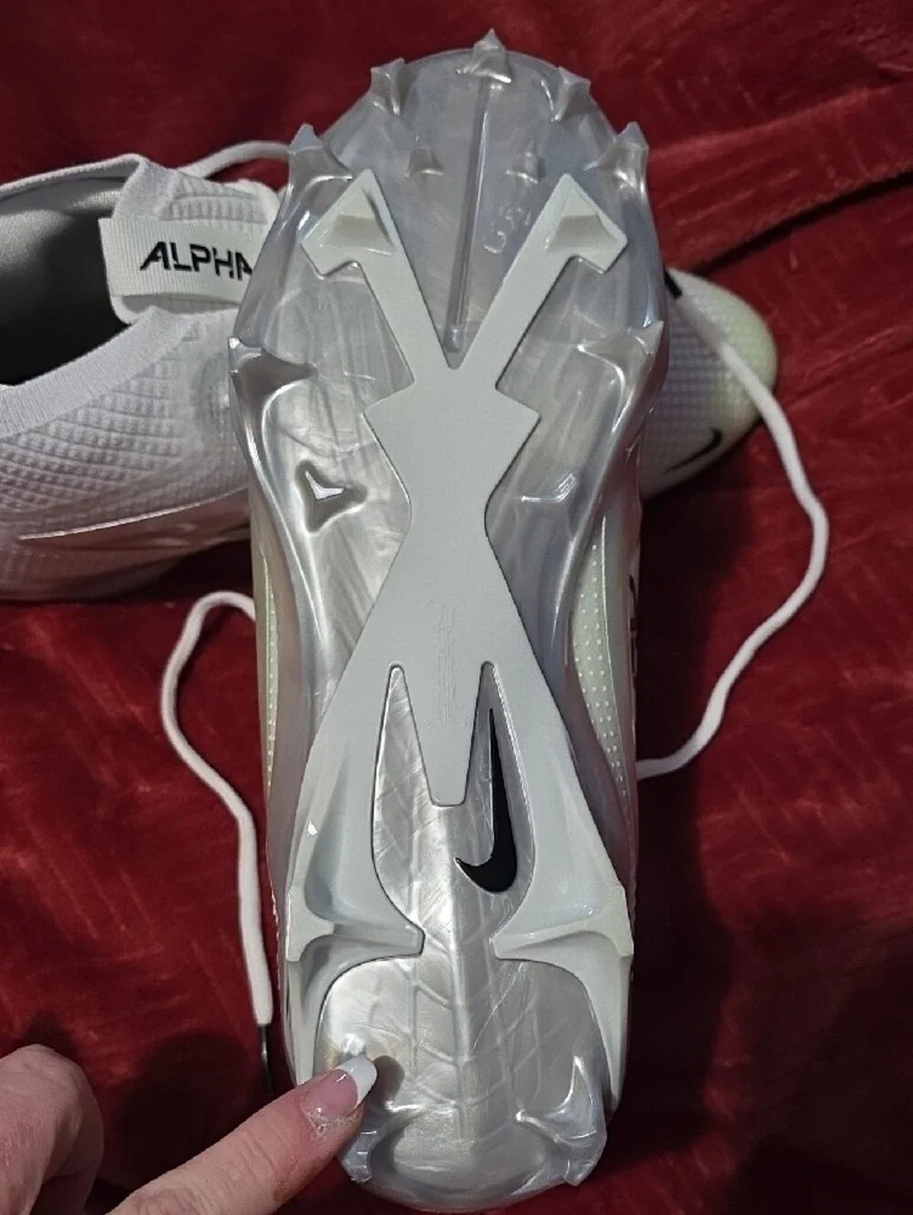 Nike White Alpha Football Cleats with Black Swoosh and Lime Accents